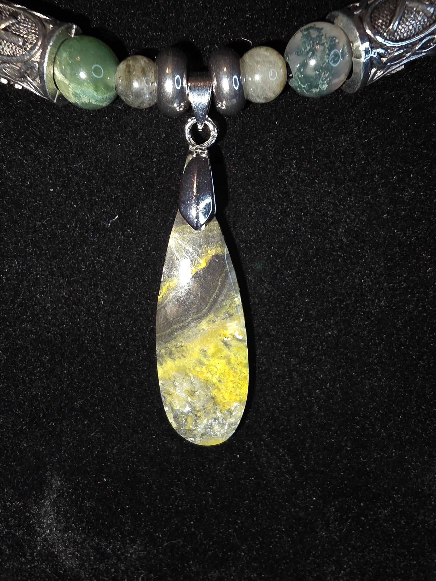 Forge & Flow: Men's Necklaces - Moss Agate, Larvikite, Grey Crazy Lace & Bumblebee Jasper - Cinnful Charms Jewelry