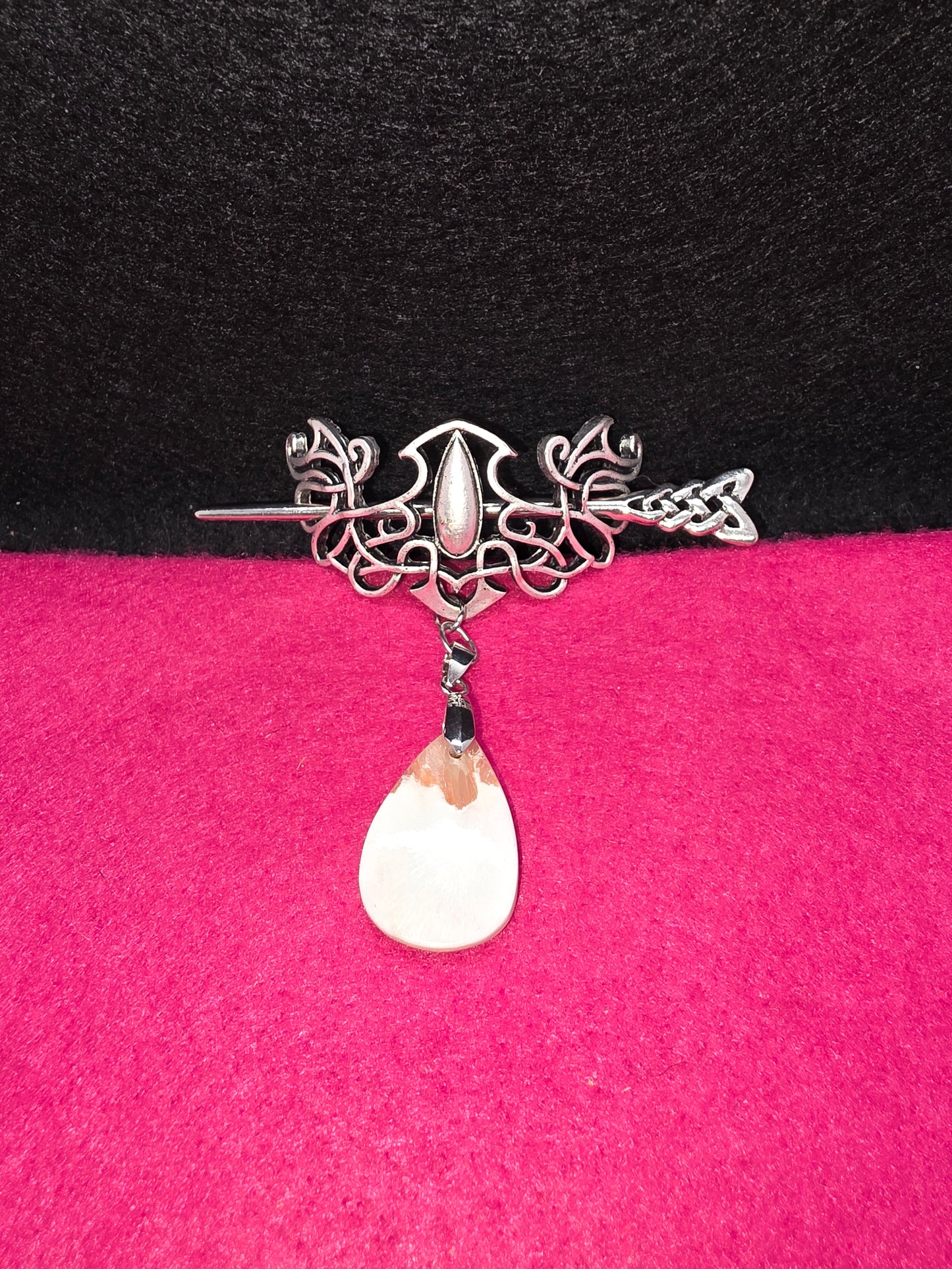 Northern Whispers: Elegant Viking Silver Hair Adornments with Scolecite - Cinnful Charms Jewelry