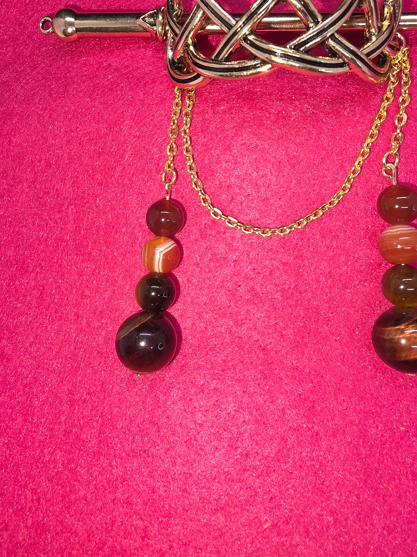 Norse & Celtic Treasures: Carnelian & Tiger's Eye Hair Clips - Cinnful Charms Jewelry
