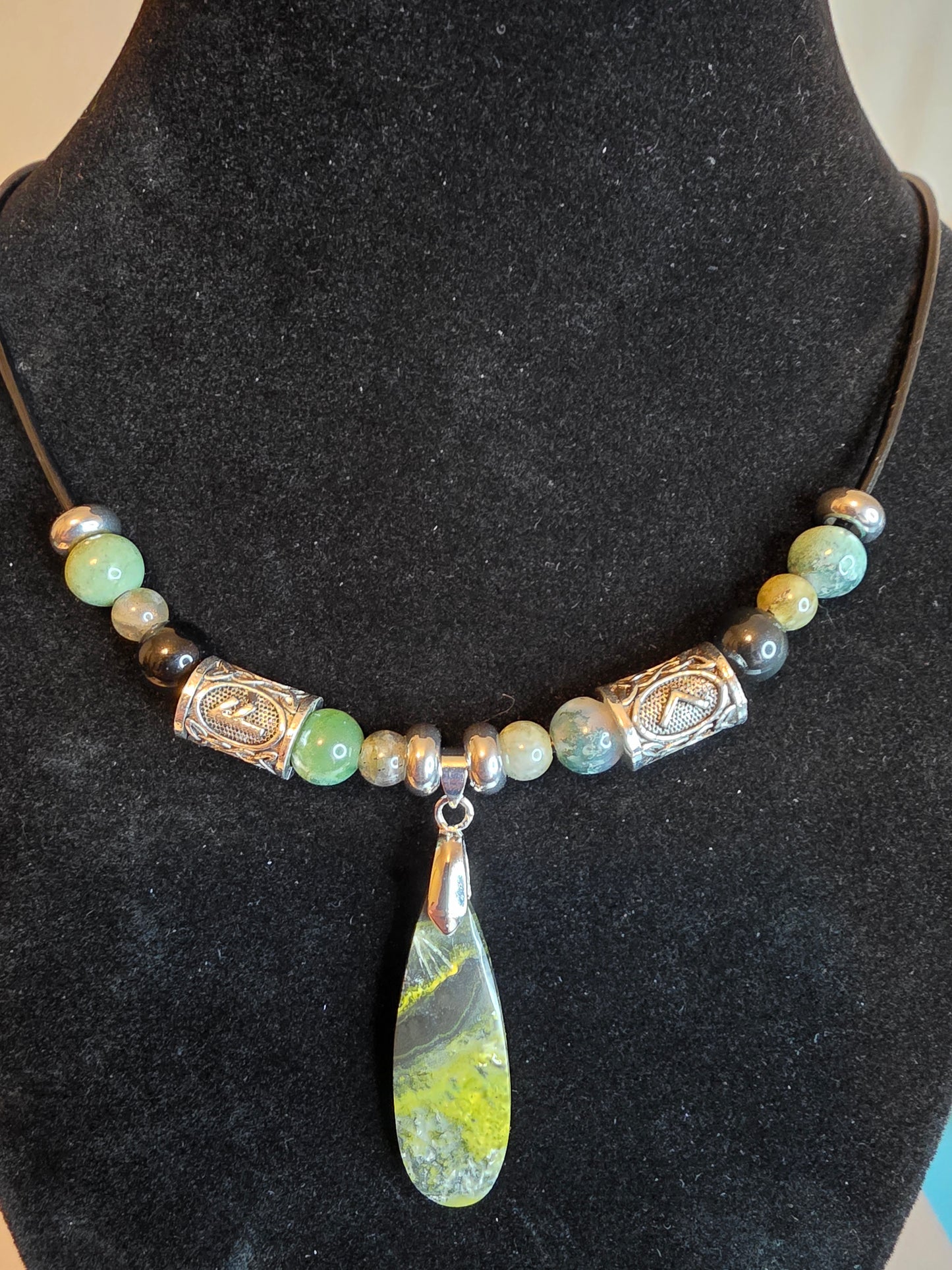 Forge & Flow: Men's Necklaces - Moss Agate, Larvikite, Grey Crazy Lace & Bumblebee Jasper - Cinnful Charms Jewelry