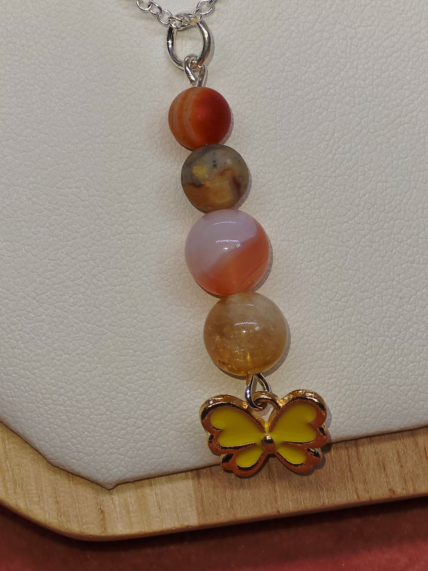 Fluttering Radiance Necklace: Yellow Butterfly, Citrine, Red Botswana, Crazy Lace & Red Matte Sardonyx - Cinnful Charms Jewelry