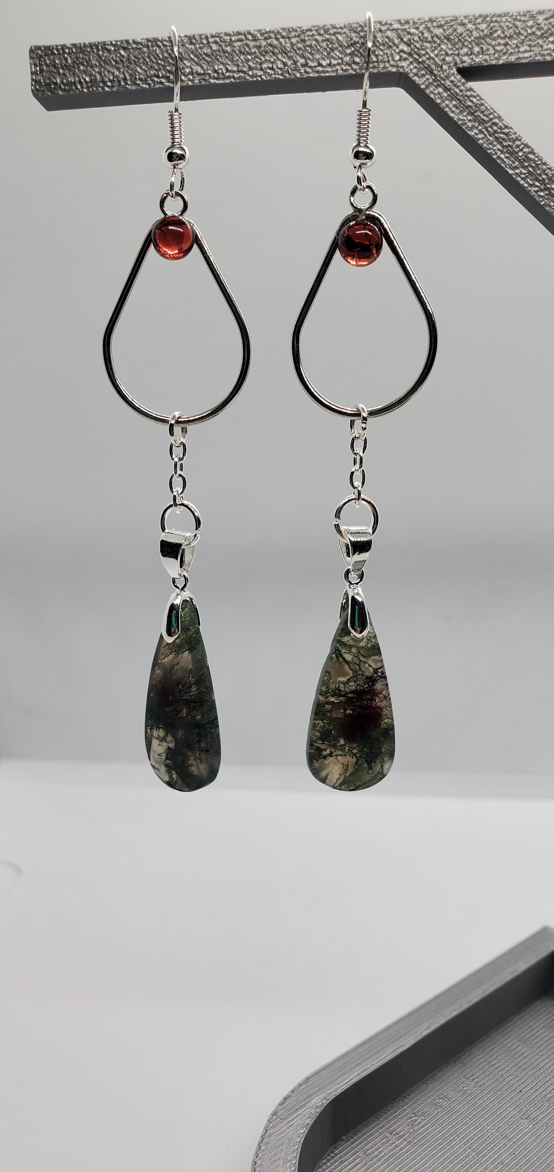 Green Fire Moss and Garnet Tears Earrings - Cinnful Charms Jewelry 