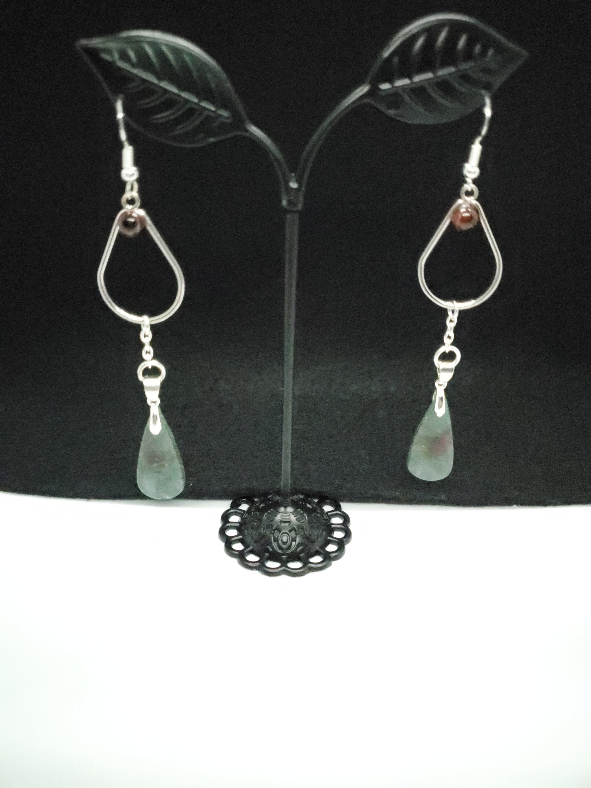 Green Fire Moss and Garnet Tears Earrings - Cinnful Charms Jewelry 