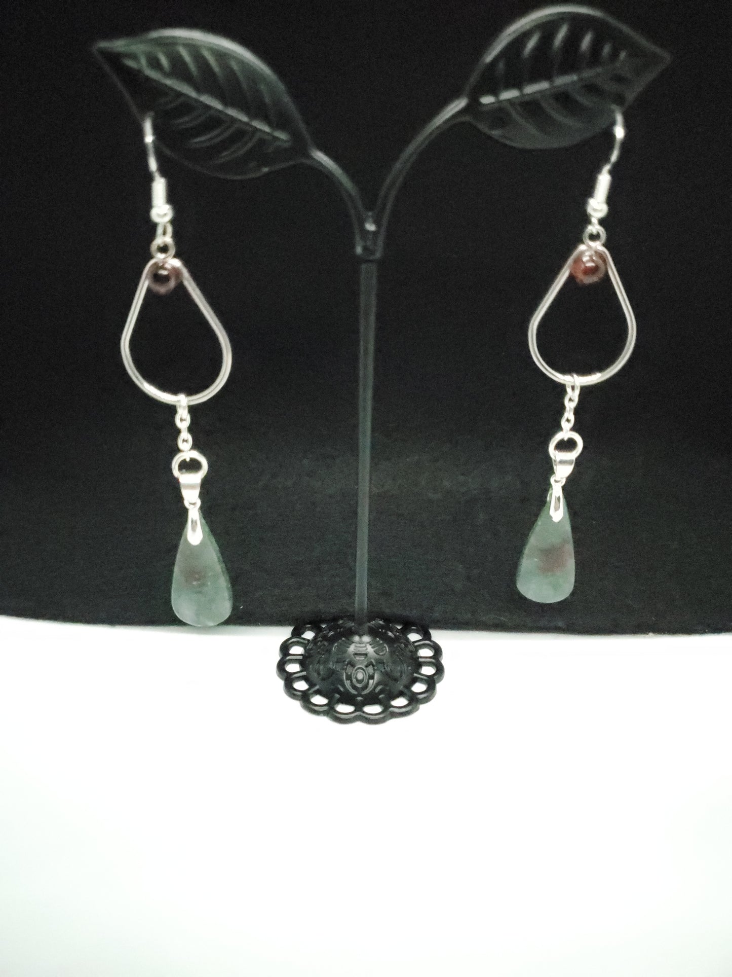 Green Fire Moss and Garnet Tears Earrings - Cinnful Charms Jewelry 