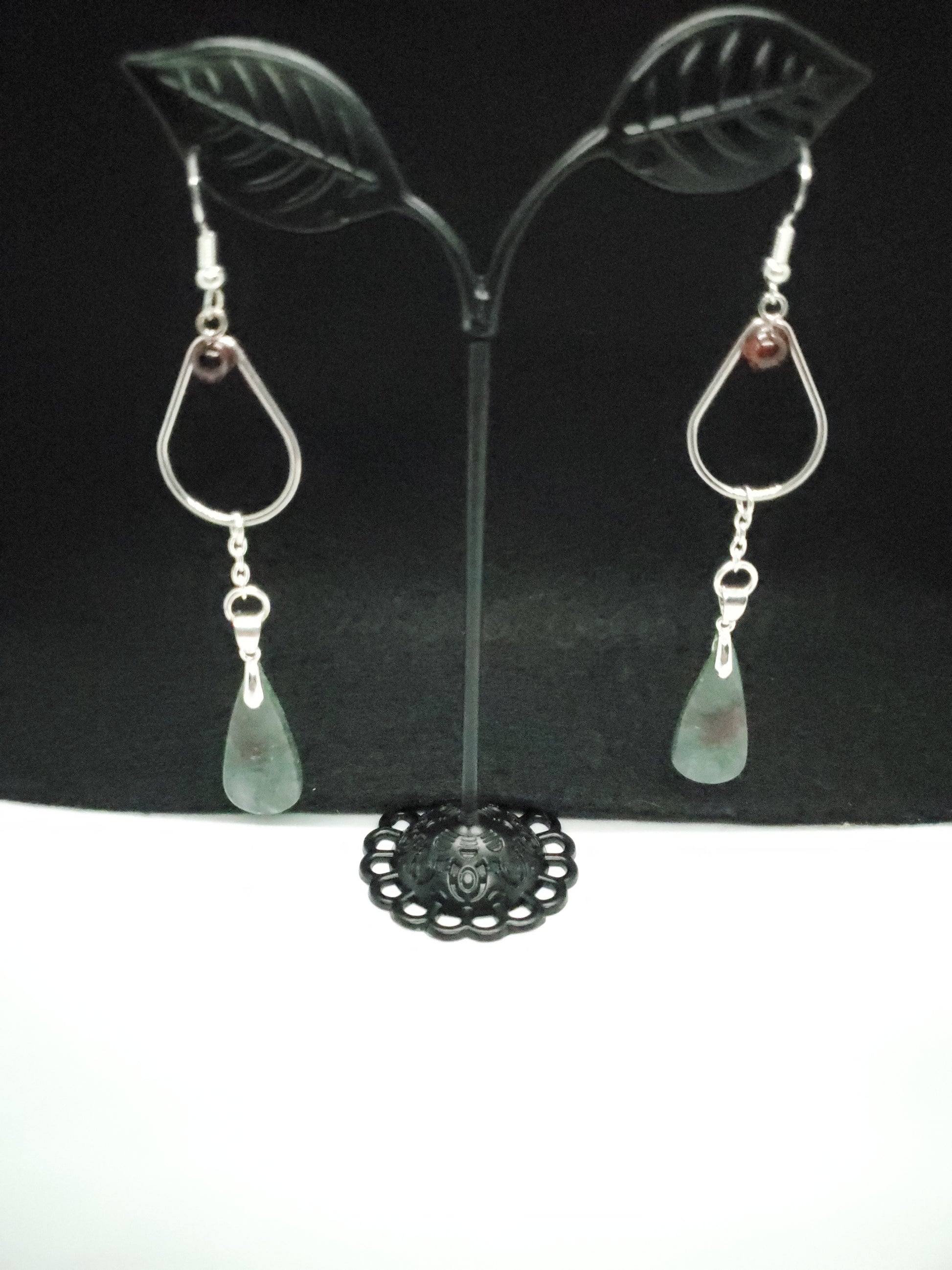 Green Fire Moss and Garnet Tears Earrings - Cinnful Charms Jewelry 