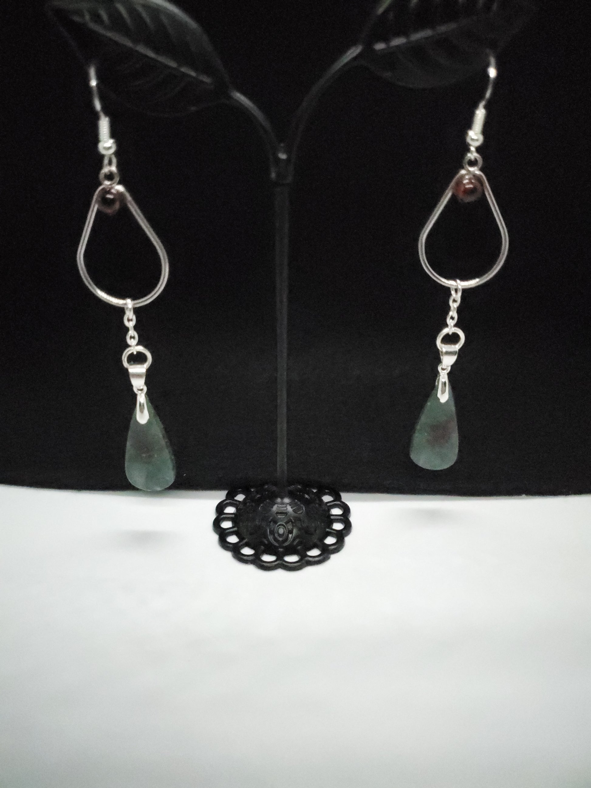 Green Fire Moss and Garnet Tears Earrings - Cinnful Charms Jewelry 