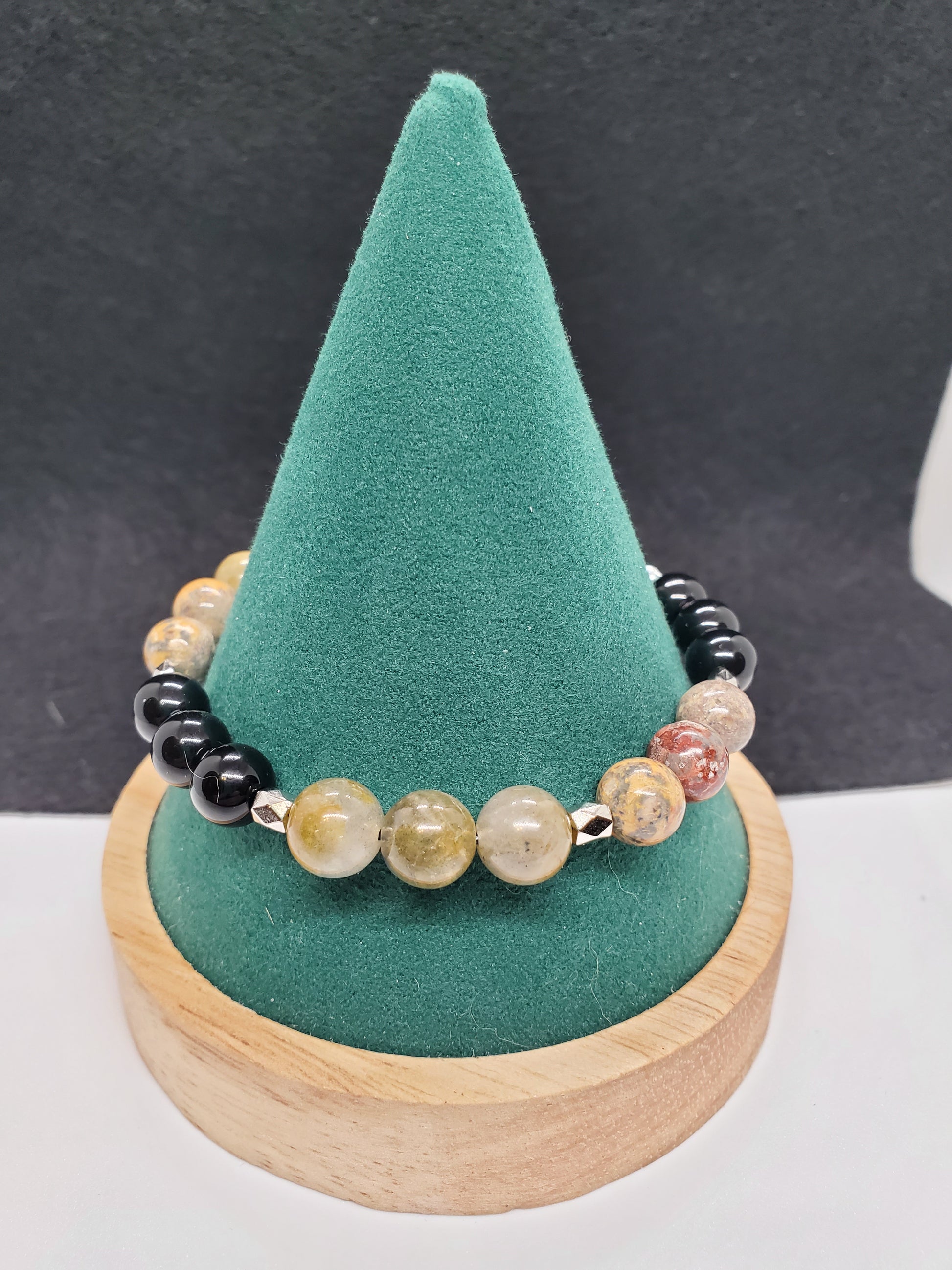 Desert Bloom Bracelet: Crazy Lace Agate, Black Onyx, Labradorite & Desert Rose. Size 7.5" - Cinnful Charms Jewelry 