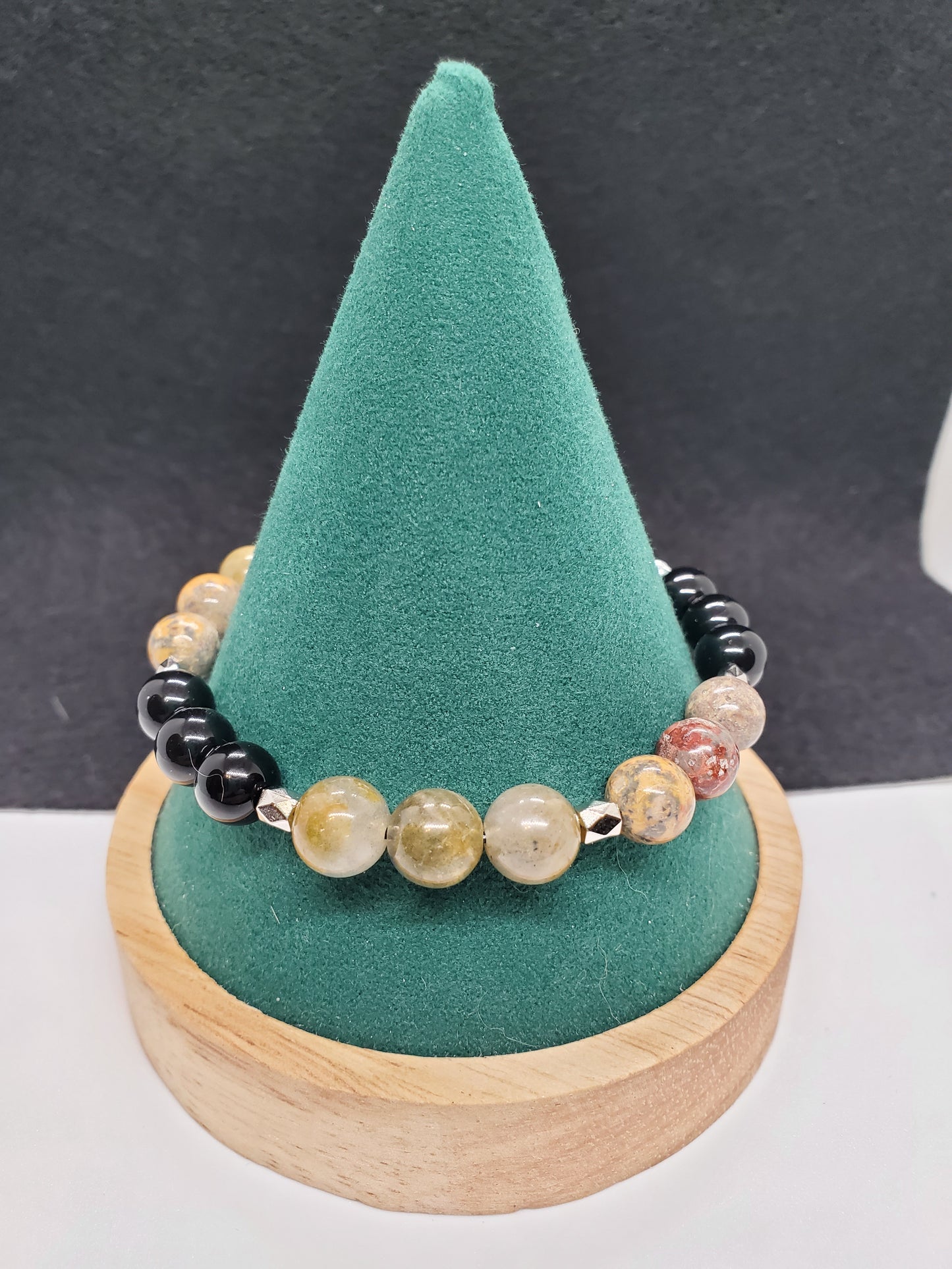Desert Bloom Bracelet: Crazy Lace Agate, Black Onyx, Labradorite & Desert Rose. Size 7.5" - Cinnful Charms Jewelry 