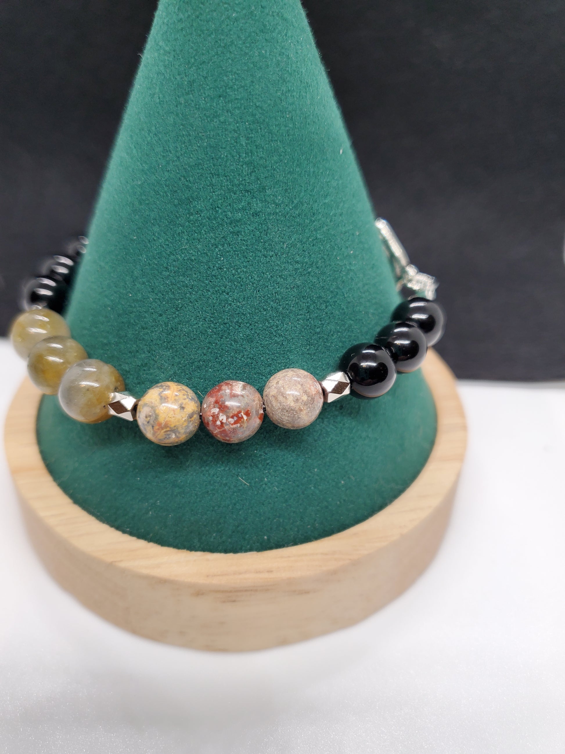 Desert Bloom Bracelet: Crazy Lace Agate, Black Onyx, Labradorite & Desert Rose. Size 7.5" - Cinnful Charms Jewelry 