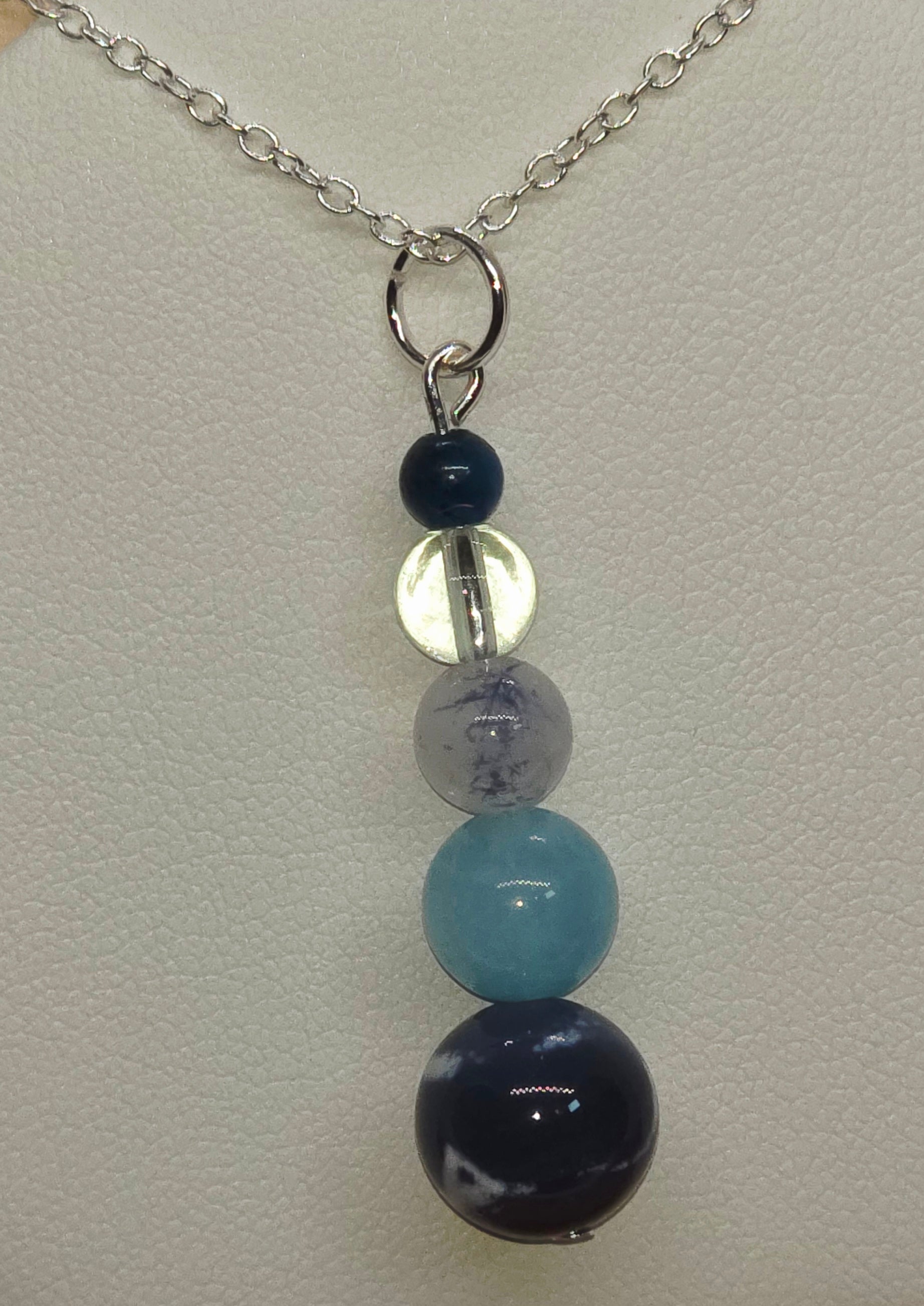 Ocean Flame Necklace: Blue Fire Agate, Aquamarine, Dumortierite, Clear Quartz & Blue Tiger's Eye - Cinnful Charms Jewelry 