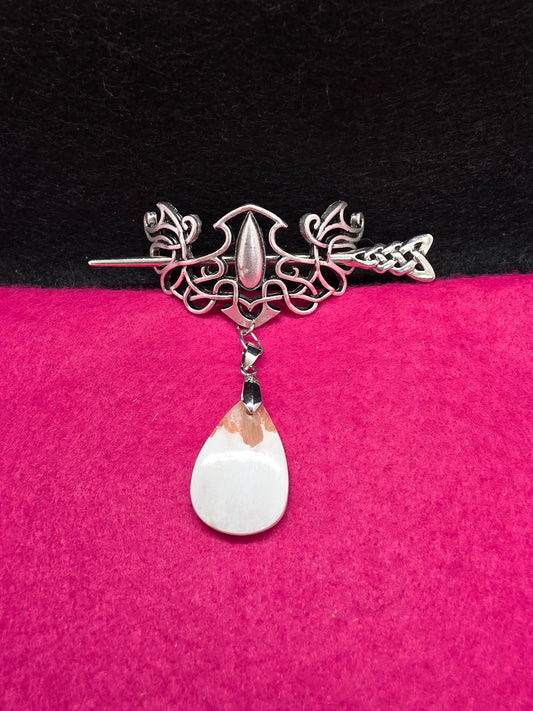 Northern Whispers: Elegant Viking Silver Hair Adornments with Scolecite - Cinnful Charms Jewelry 