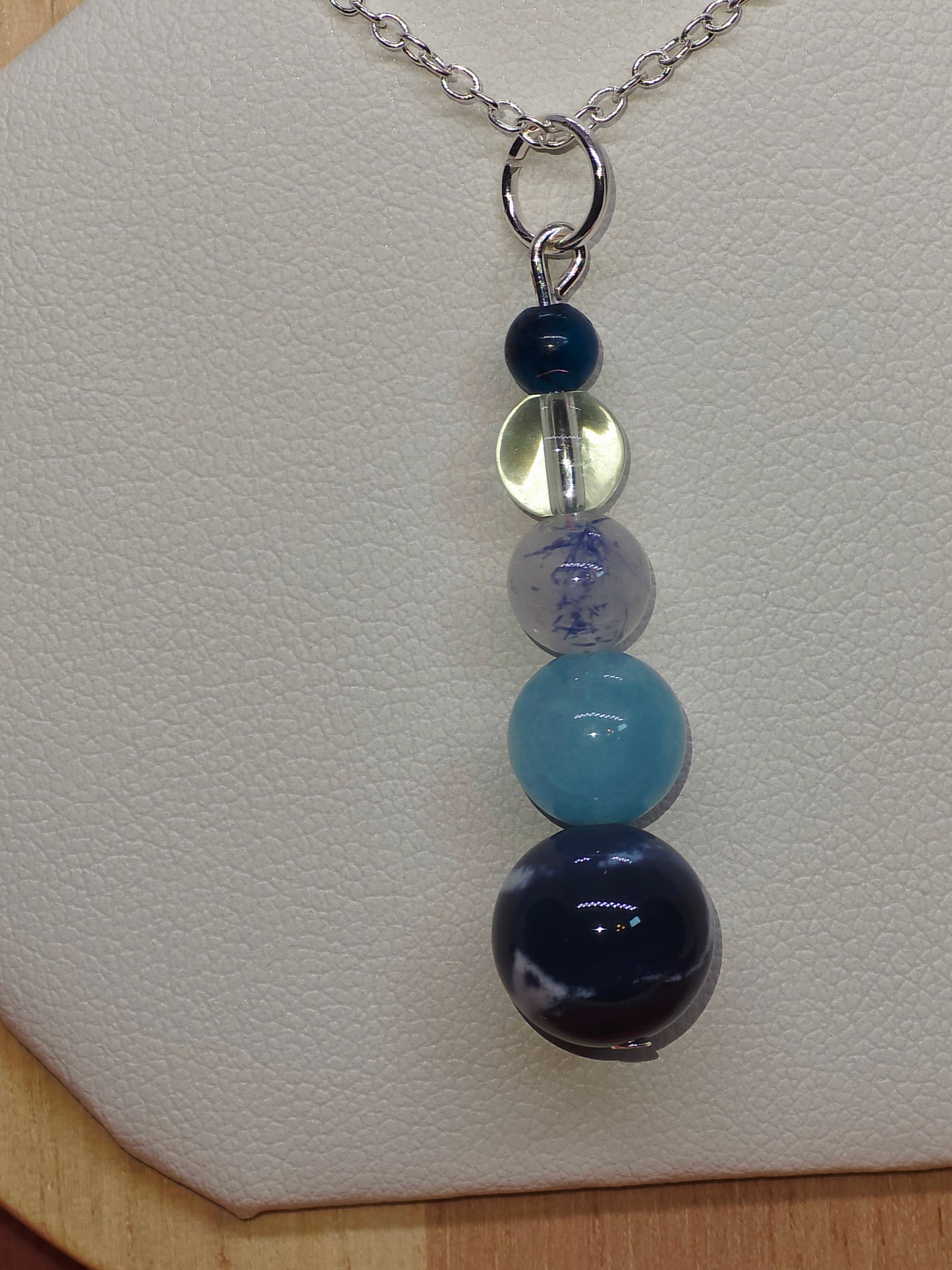 Ocean Flame Necklace: Blue Fire Agate, Aquamarine, Dumortierite, Clear Quartz & Blue Tiger's Eye - Cinnful Charms Jewelry 