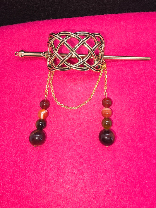 Norse & Celtic Treasures: Carnelian & Tiger's Eye Hair Clips - Cinnful Charms Jewelry 