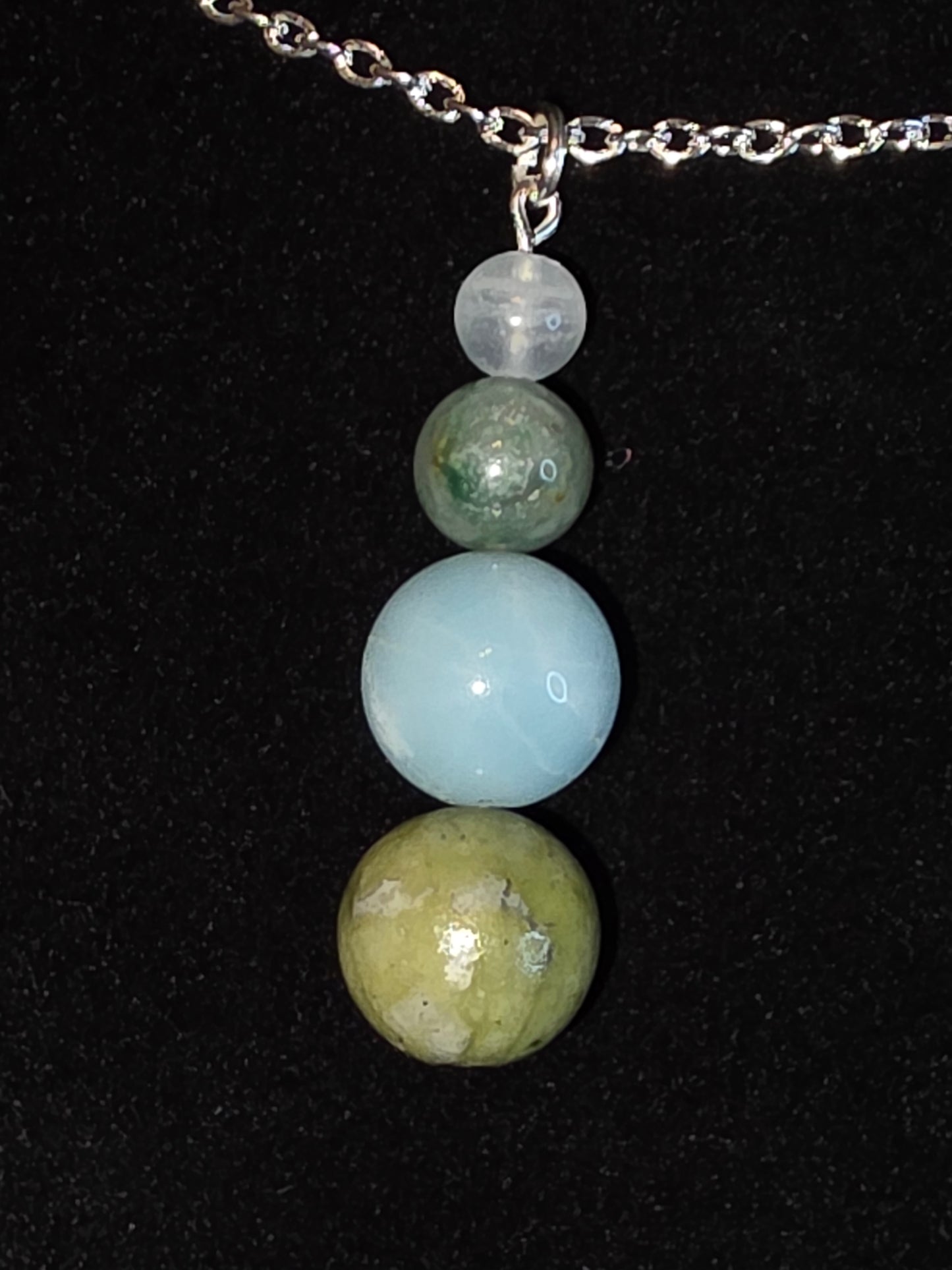 Earth & Sky Jewels: Green Jade, Angelite & Clear Quartz Necklaces - Cinnful Charms Jewelry 