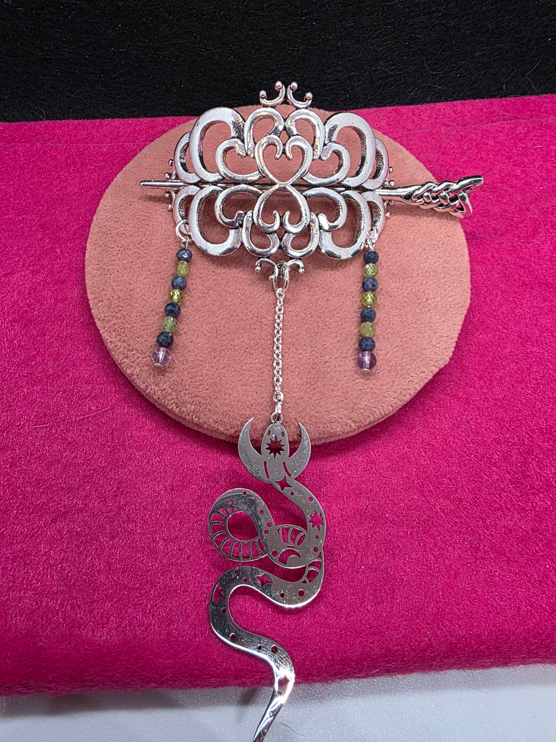 Embrace Celestial Elegance: Introducing Our Serpent Crescent Moon Hair Pin - Cinnful Charms Jewelry 
