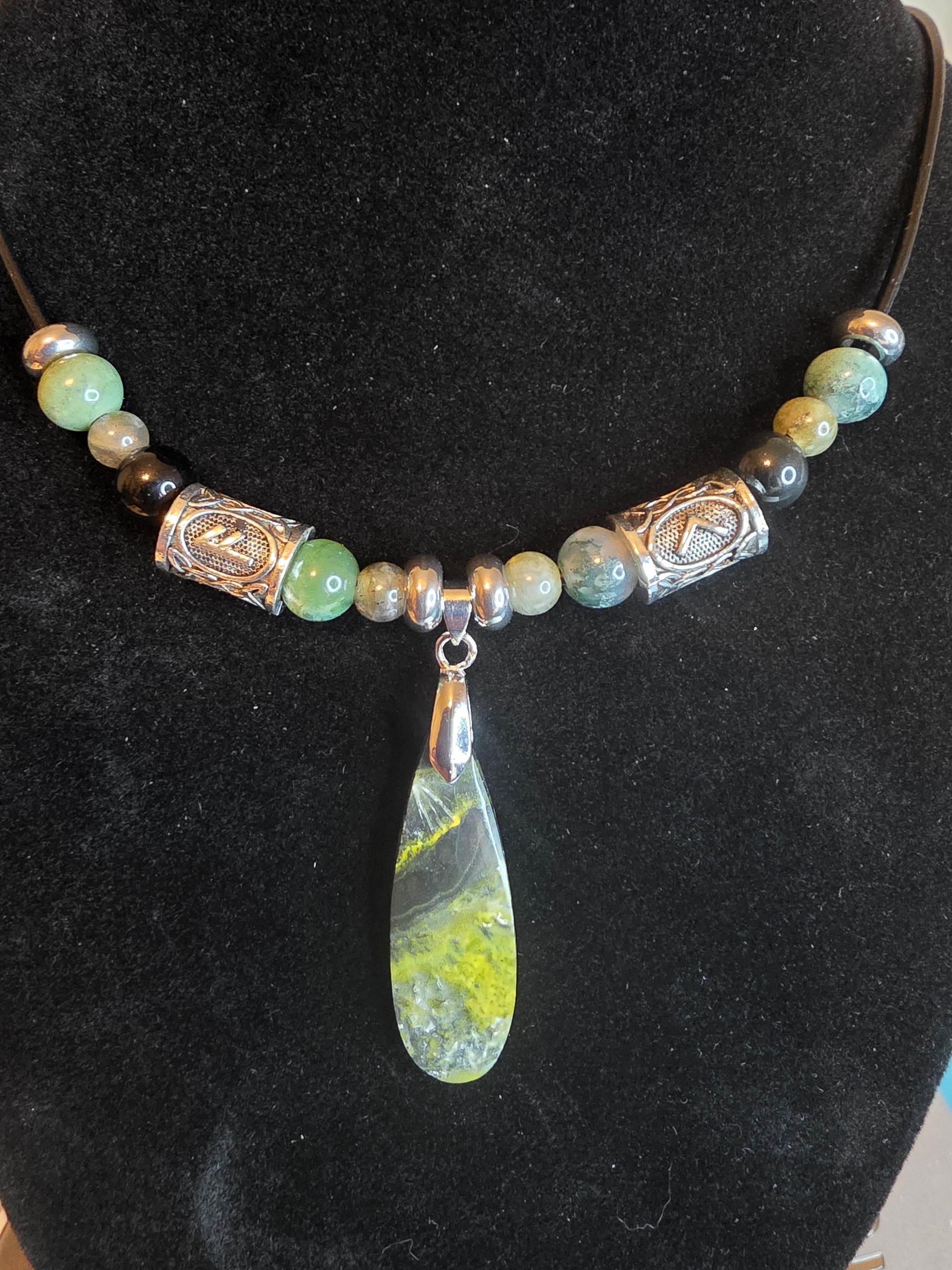 Forge & Flow: Men's Necklaces - Moss Agate, Larvikite, Grey Crazy Lace & Bumblebee Jasper - Cinnful Charms Jewelry 