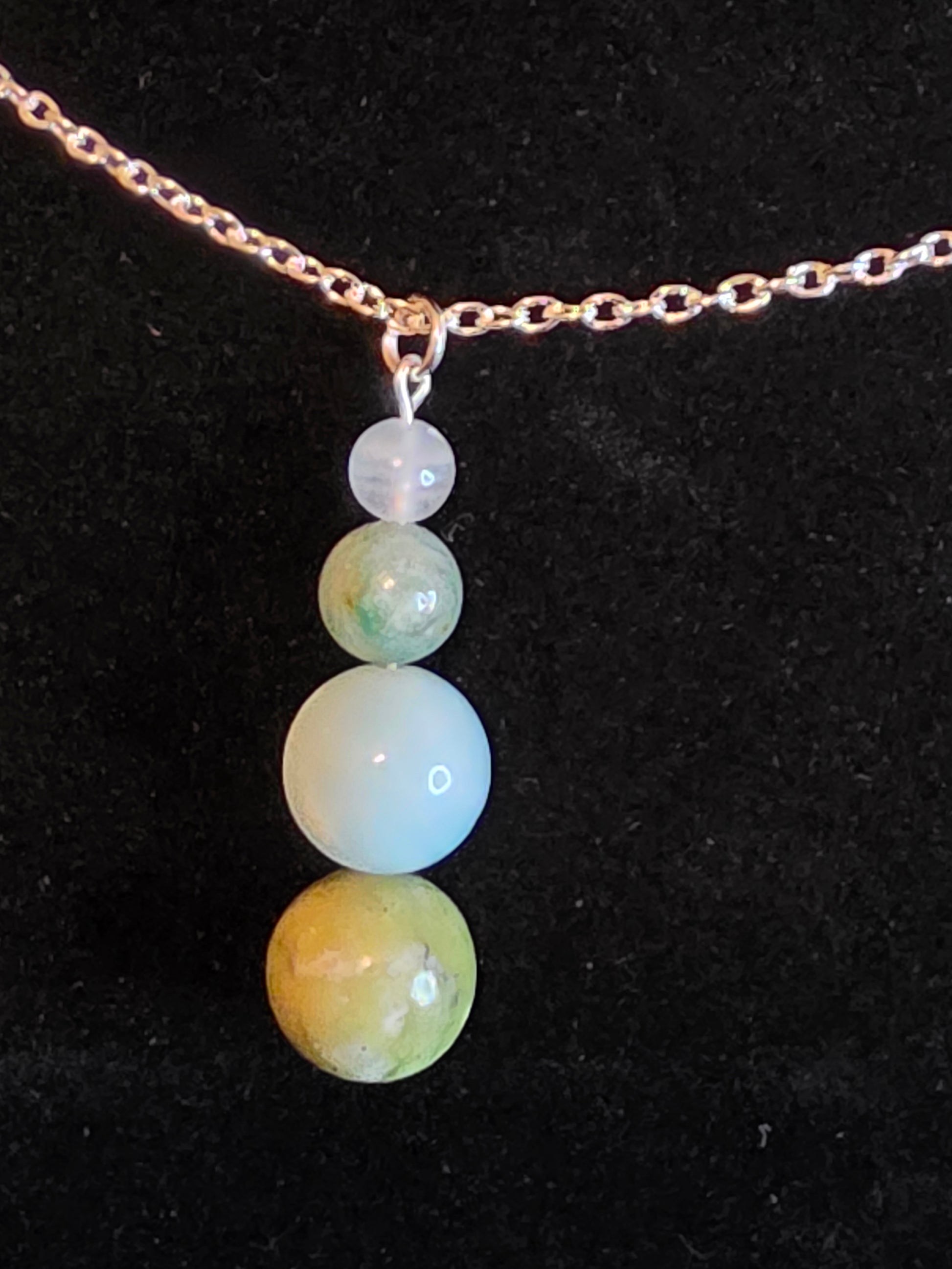 Earth & Sky Jewels: Green Jade, Angelite & Clear Quartz Necklaces - Cinnful Charms Jewelry 