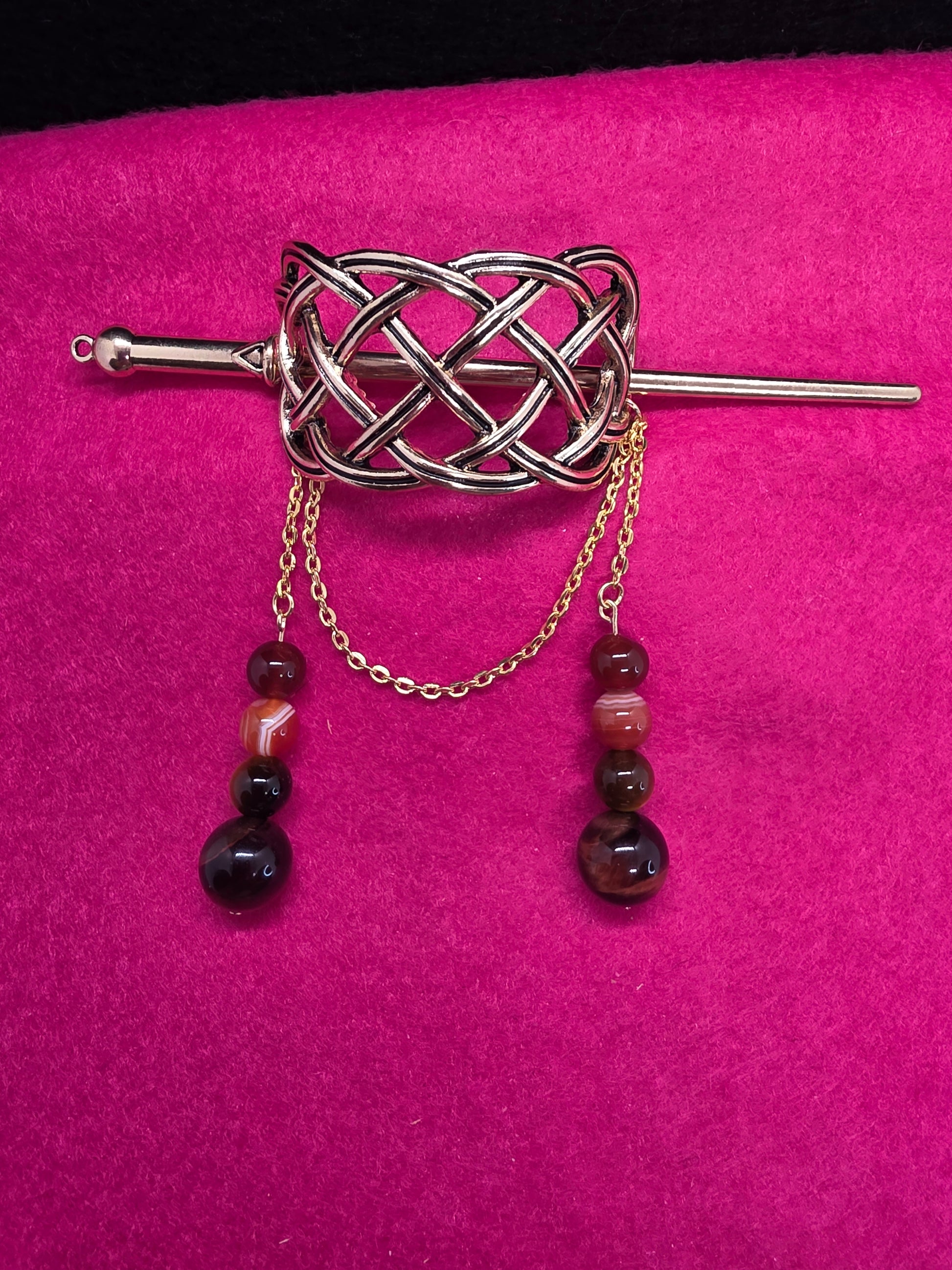 Norse & Celtic Treasures: Carnelian & Tiger's Eye Hair Clips - Cinnful Charms Jewelry 