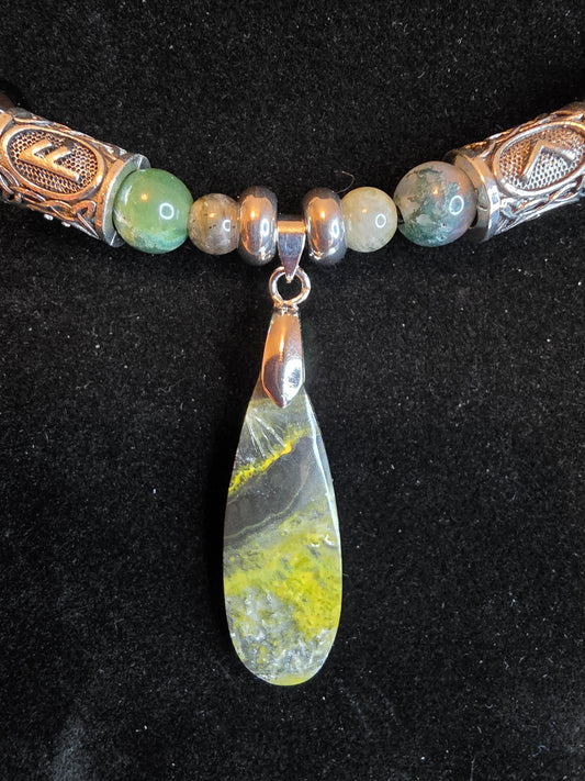 Forge & Flow: Men's Necklaces - Moss Agate, Larvikite, Grey Crazy Lace & Bumblebee Jasper - Cinnful Charms Jewelry 