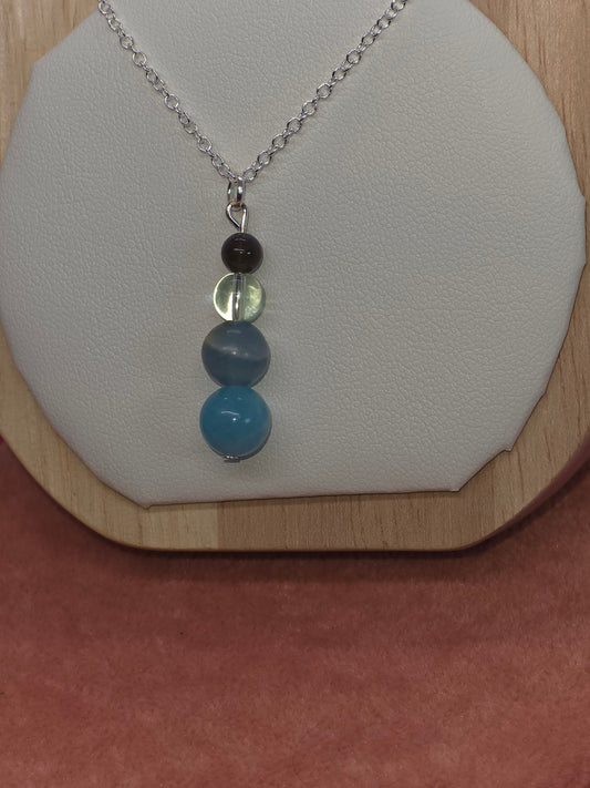 Serene Depths Necklace: Aquamarine, Lemurian Blue Calcite, Fluorite & Labradorite - Cinnful Charms Jewelry 