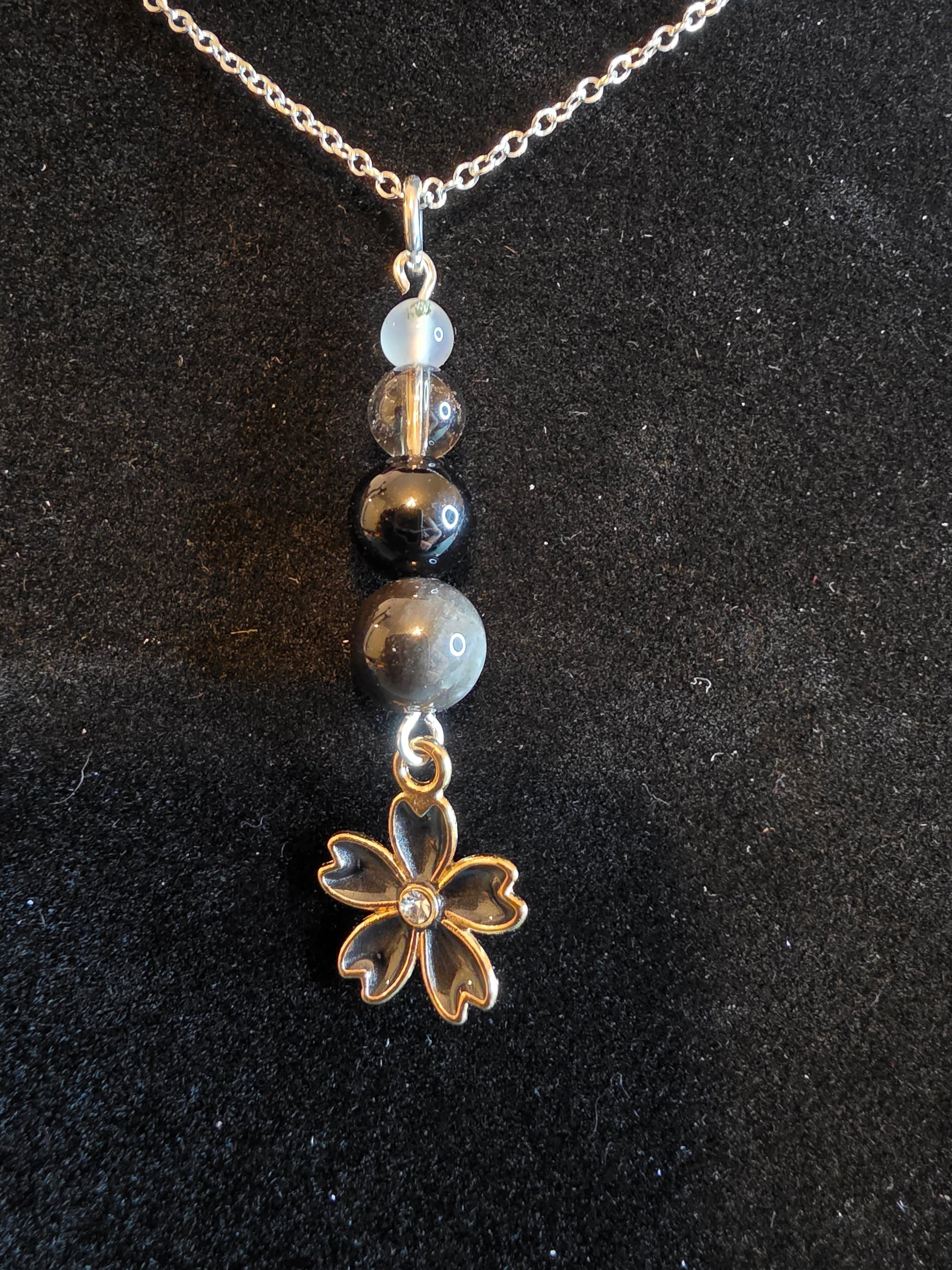 Monochromatic Bloom: Silver Sheen Obsidian & Onyx Jewelry - Cinnful Charms Jewelry 