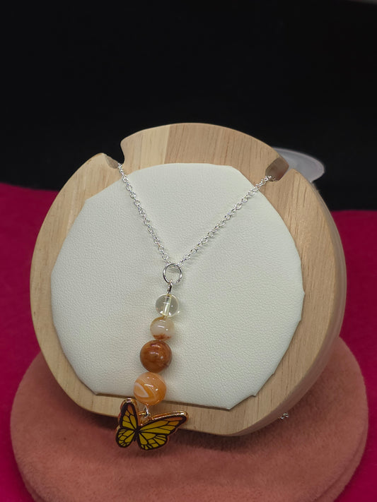 Sunny Energy Boost Necklace: Carnelian, Crazy Lace Agate, Citrine & Clear Quartz - Cinnful Charms Jewelry 