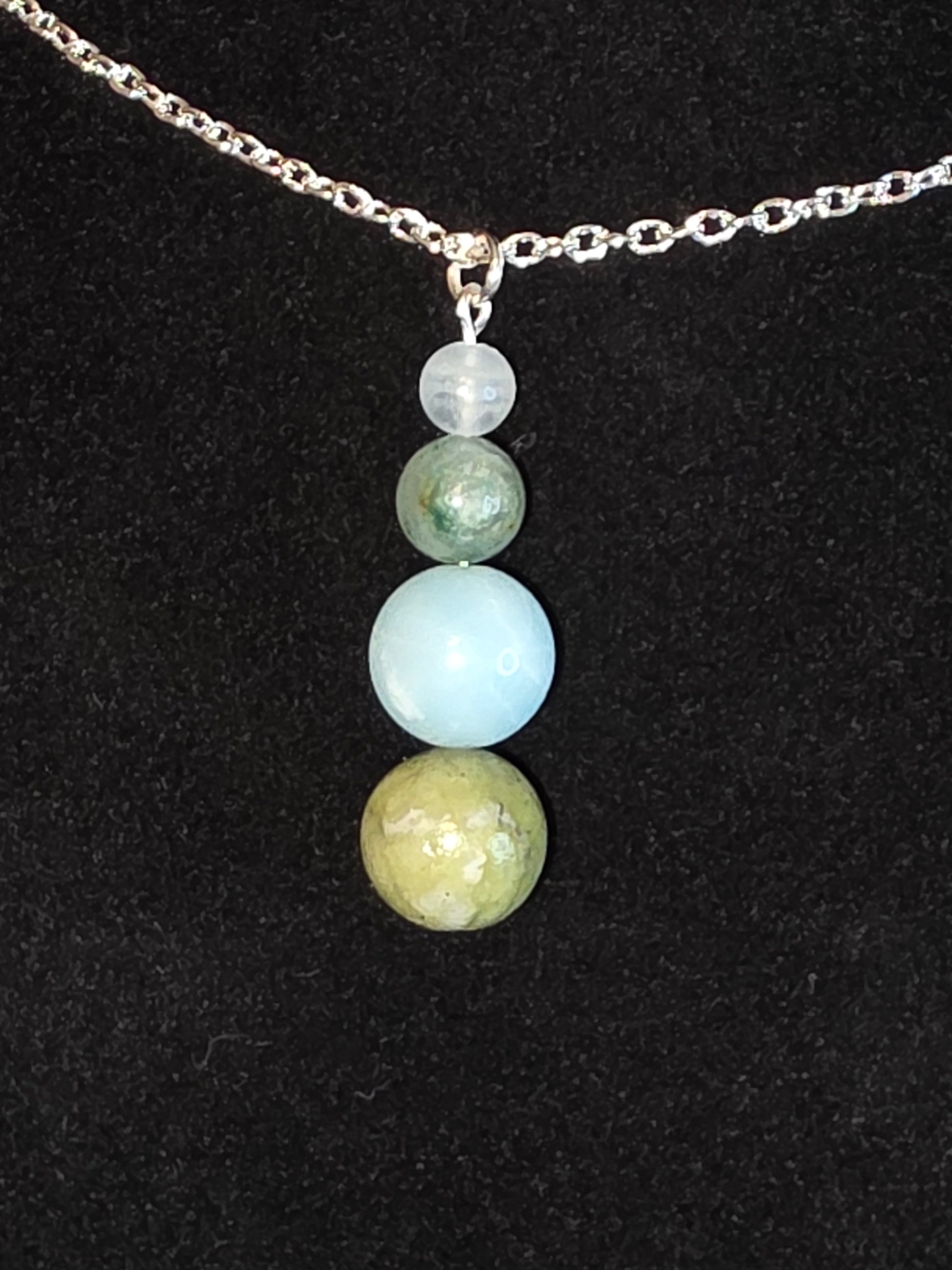 Earth & Sky Jewels: Green Jade, Angelite & Clear Quartz Necklaces - Cinnful Charms Jewelry 