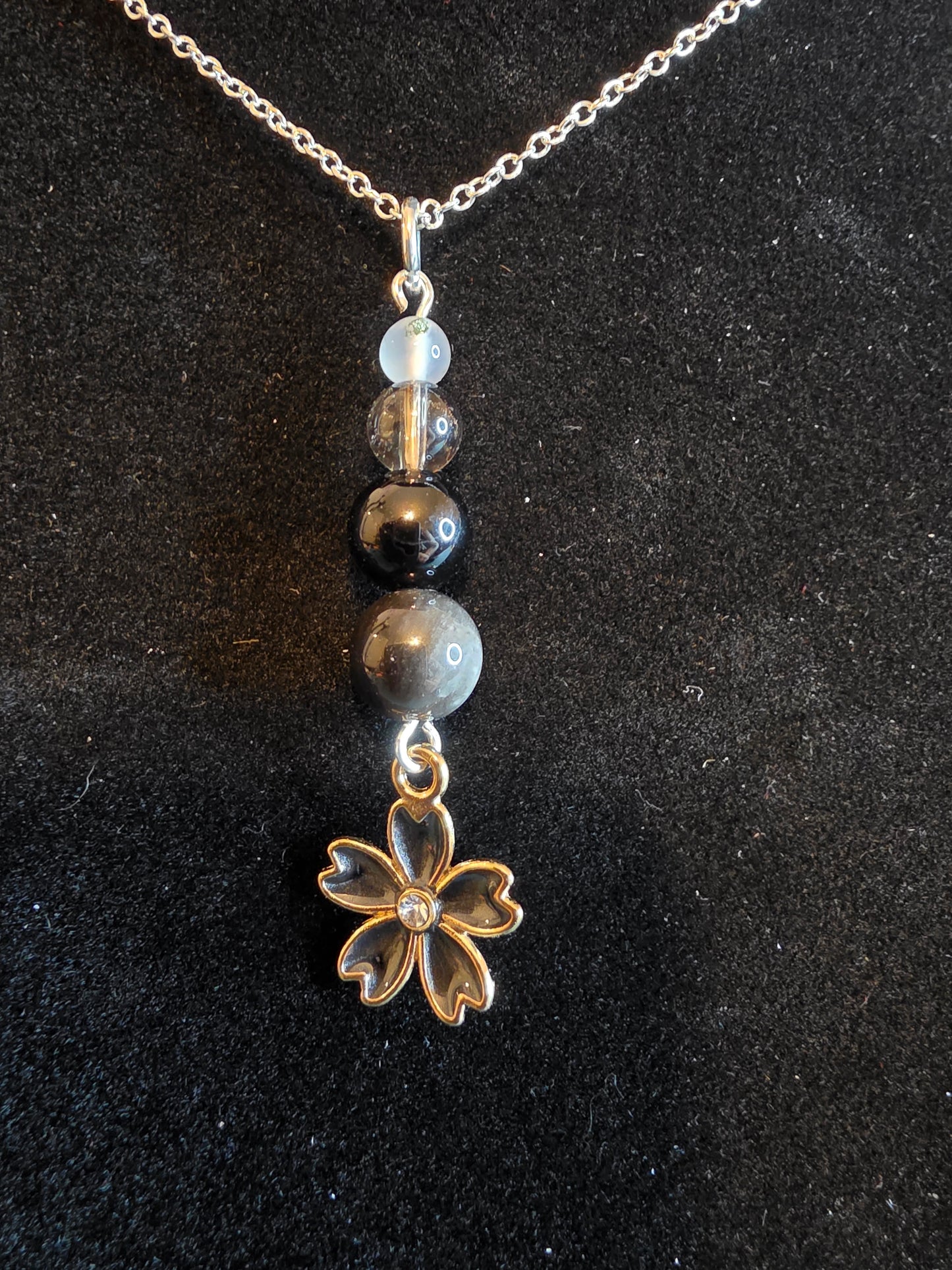 Monochromatic Bloom: Silver Sheen Obsidian & Onyx Jewelry - Cinnful Charms Jewelry 