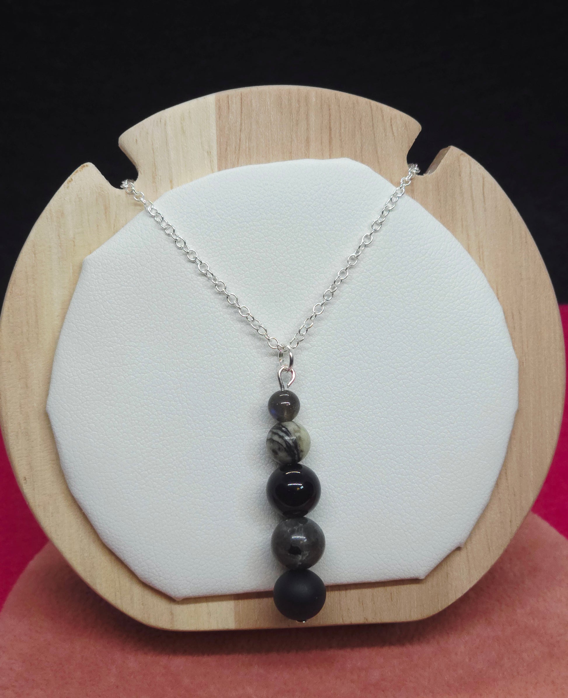 Earth & Shadow Necklace: Black Sardonyx Matte, Larvikite, Black Onyx, Picasso Jasper & Labradorite - Cinnful Charms Jewelry 