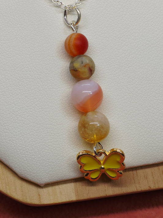 Fluttering Radiance Necklace: Yellow Butterfly, Citrine, Red Botswana, Crazy Lace & Red Matte Sardonyx - Cinnful Charms Jewelry 