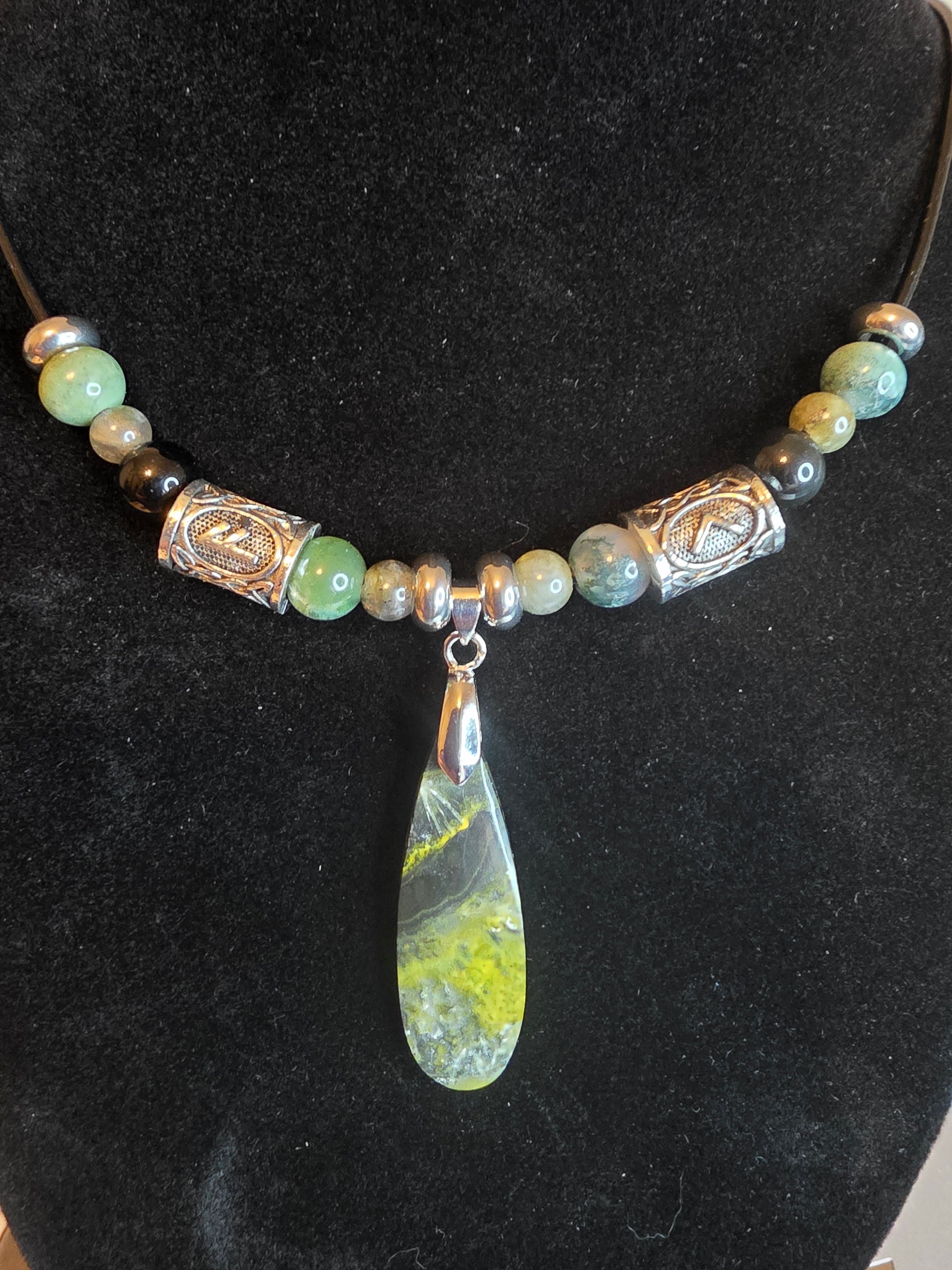 Forge & Flow: Men's Necklaces - Moss Agate, Larvikite, Grey Crazy Lace & Bumblebee Jasper - Cinnful Charms Jewelry 