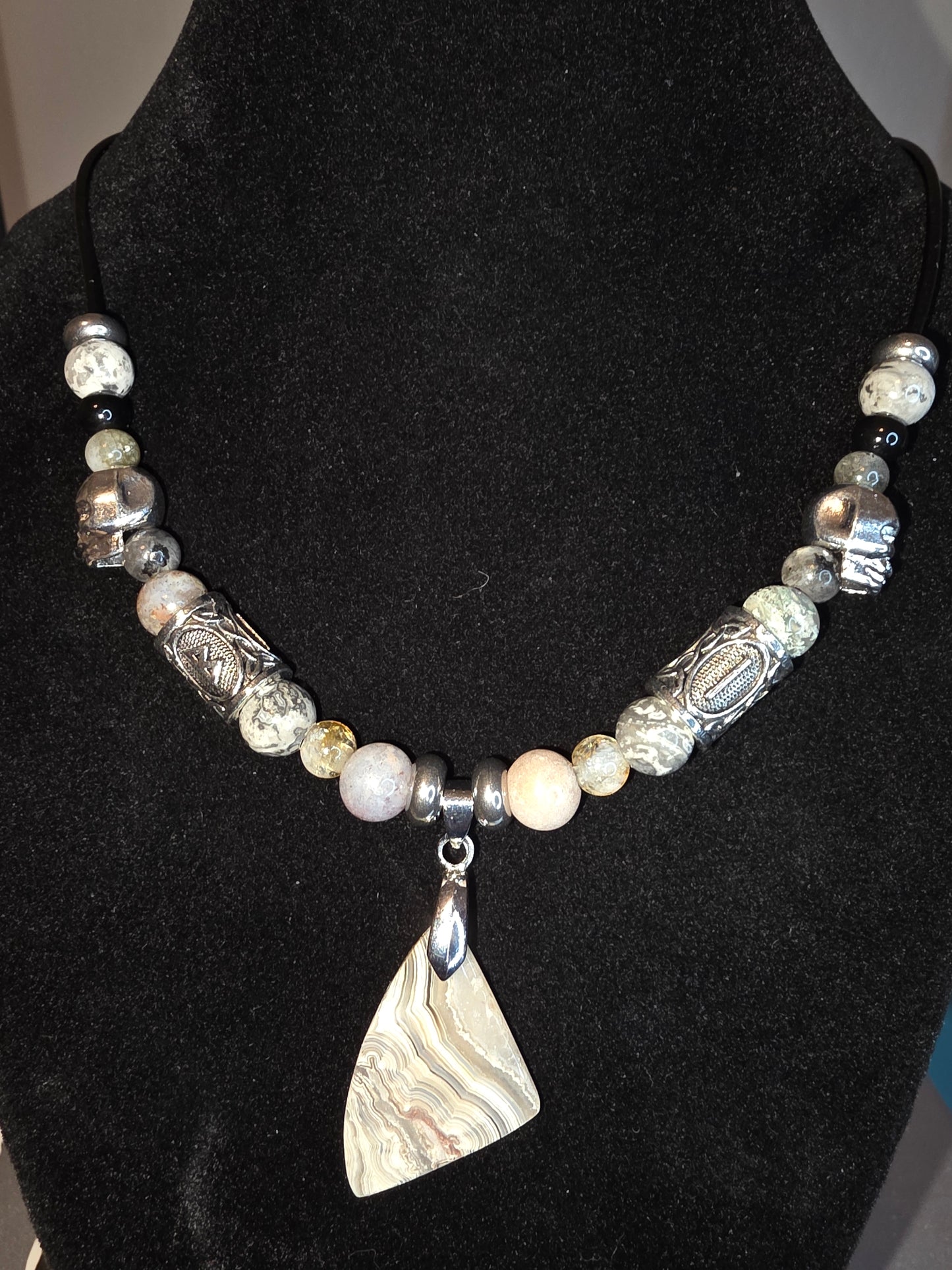 The Clarity & Renewal Collection: Men's Necklaces of Grey Crazy Lace, Citrine & More - Cinnful Charms Jewelry 