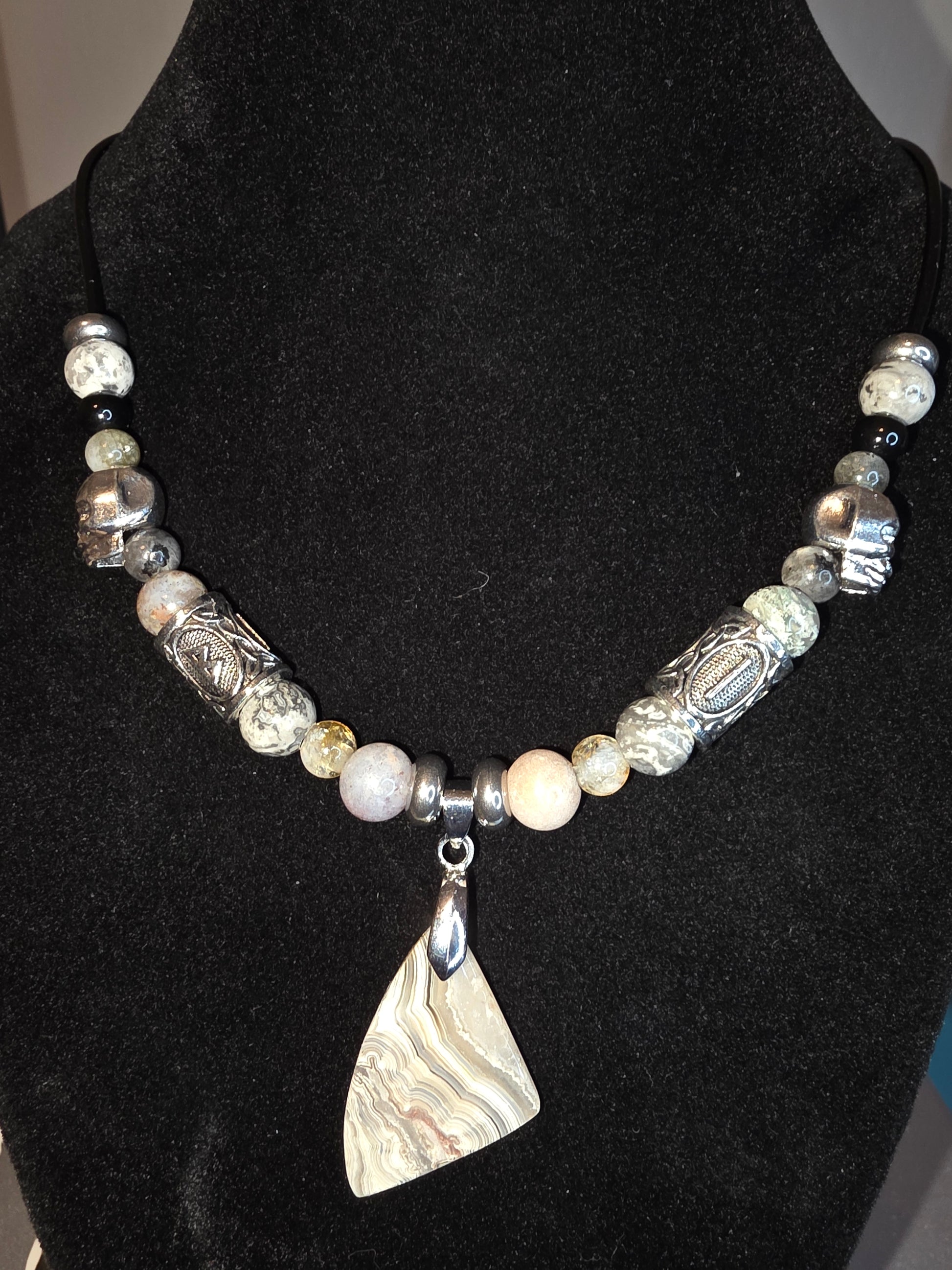 The Clarity & Renewal Collection: Men's Necklaces of Grey Crazy Lace, Citrine & More - Cinnful Charms Jewelry 
