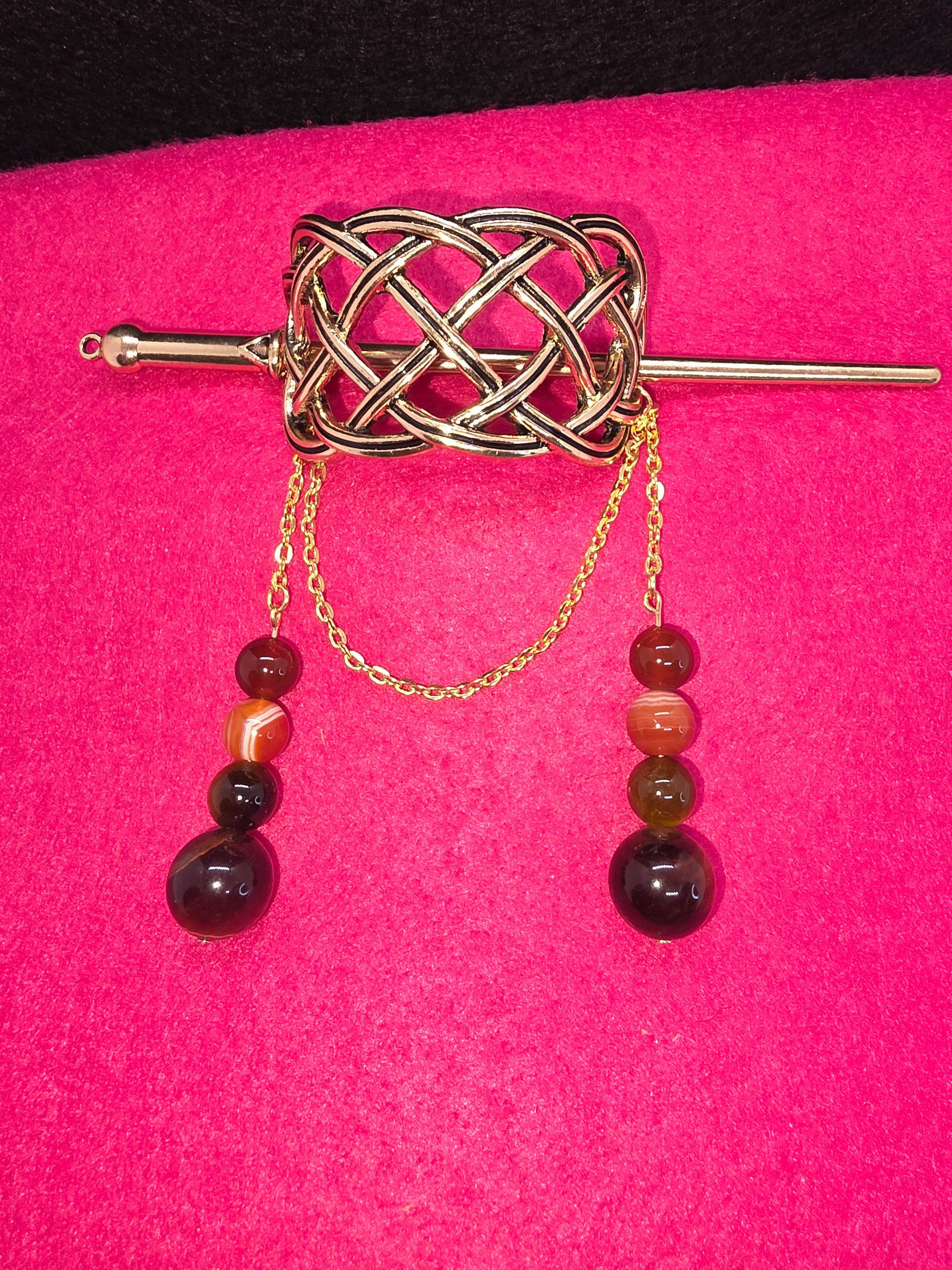 Norse & Celtic Treasures: Carnelian & Tiger's Eye Hair Clips - Cinnful Charms Jewelry 