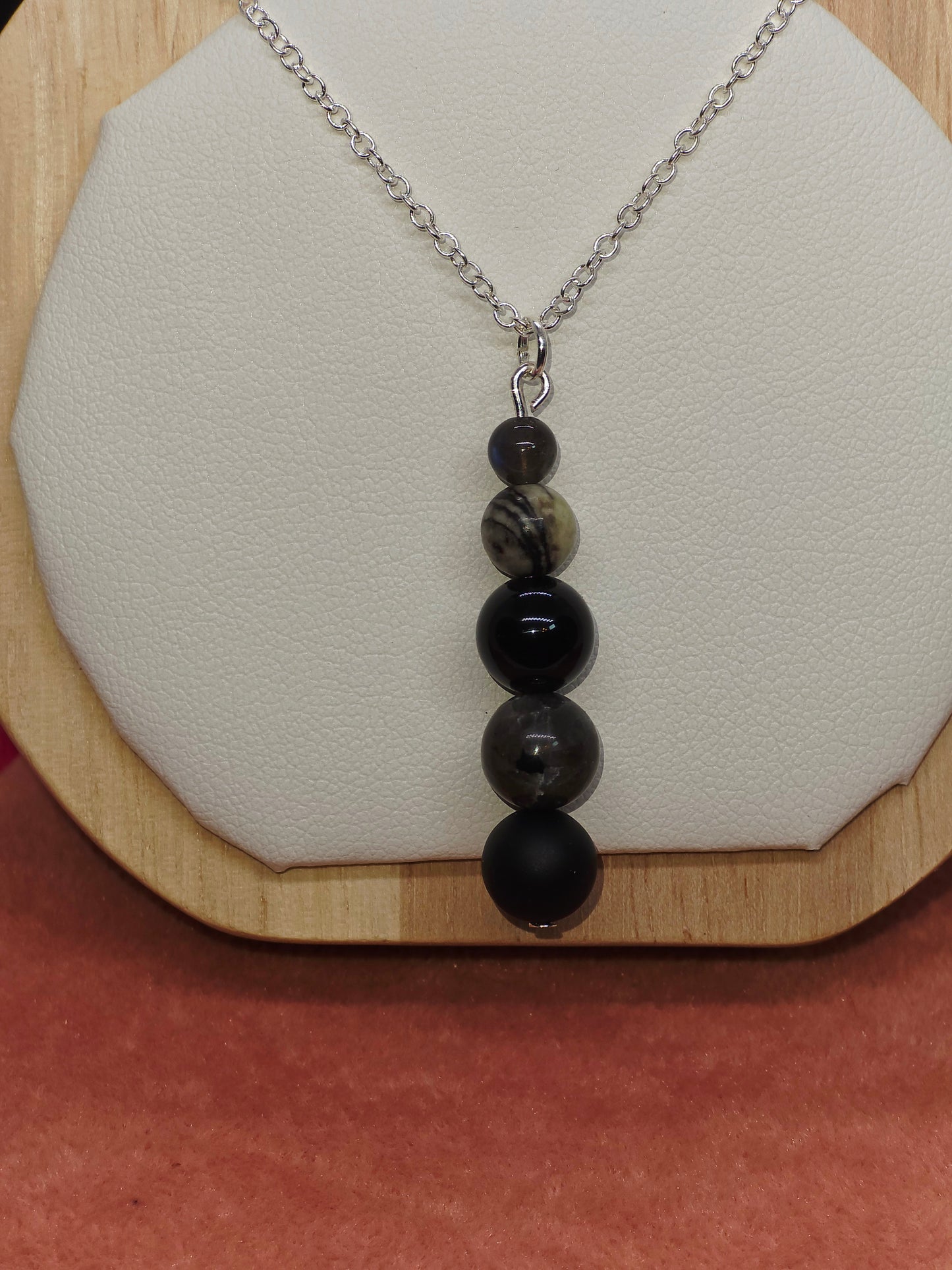 Earth & Shadow Necklace: Black Sardonyx Matte, Larvikite, Black Onyx, Picasso Jasper & Labradorite - Cinnful Charms Jewelry 