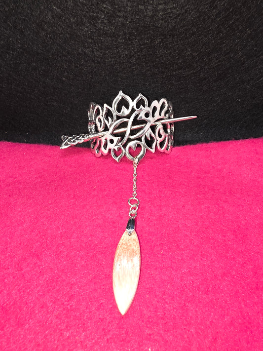 The Valhalla Collection: Scolecite & Stilbite Silver Viking Hair Clips - Cinnful Charms Jewelry 