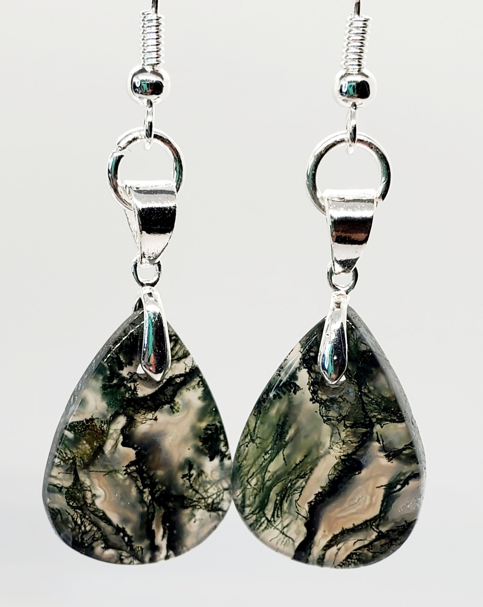 Tears of the Earth: Stunning Moss Agate Drop Earrings - Cinnful Charms Jewelry 