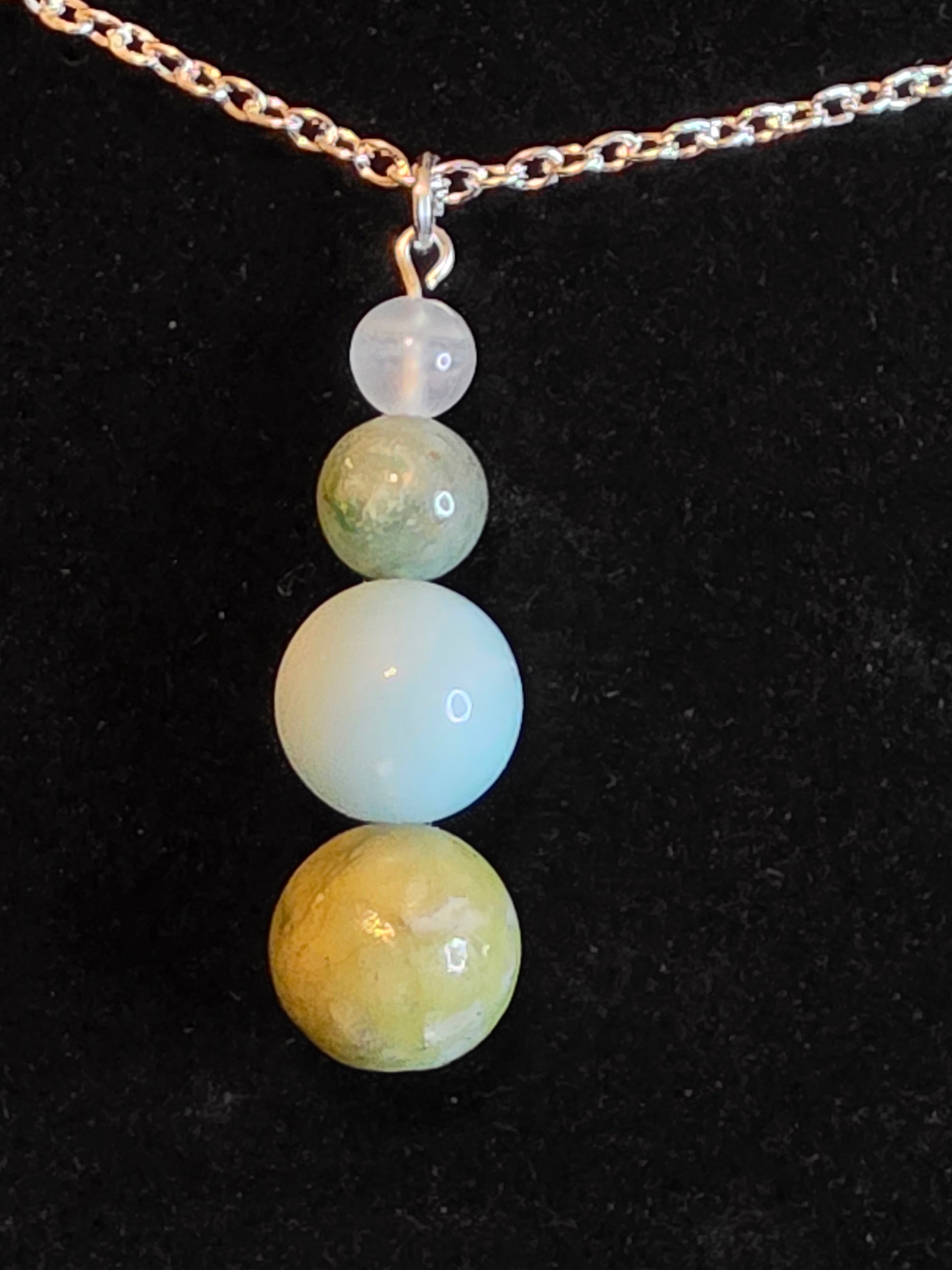 Earth & Sky Jewels: Green Jade, Angelite & Clear Quartz Necklaces - Cinnful Charms Jewelry 
