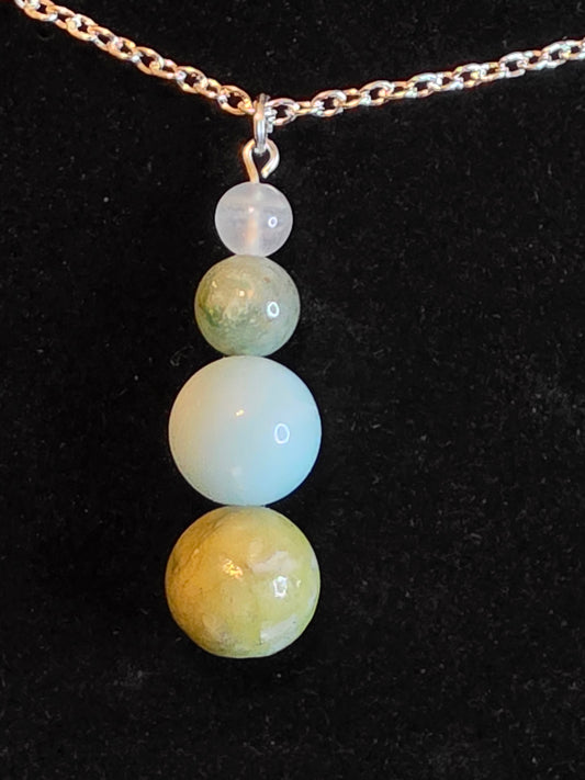 Earth & Sky Jewels: Green Jade, Angelite & Clear Quartz Necklaces - Cinnful Charms Jewelry 