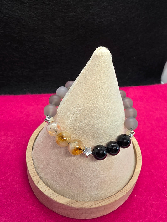 Balanced Brilliance: Grey Chalcedony, Citrine & Onyx Bracelet - Cinnful Charms Jewelry 