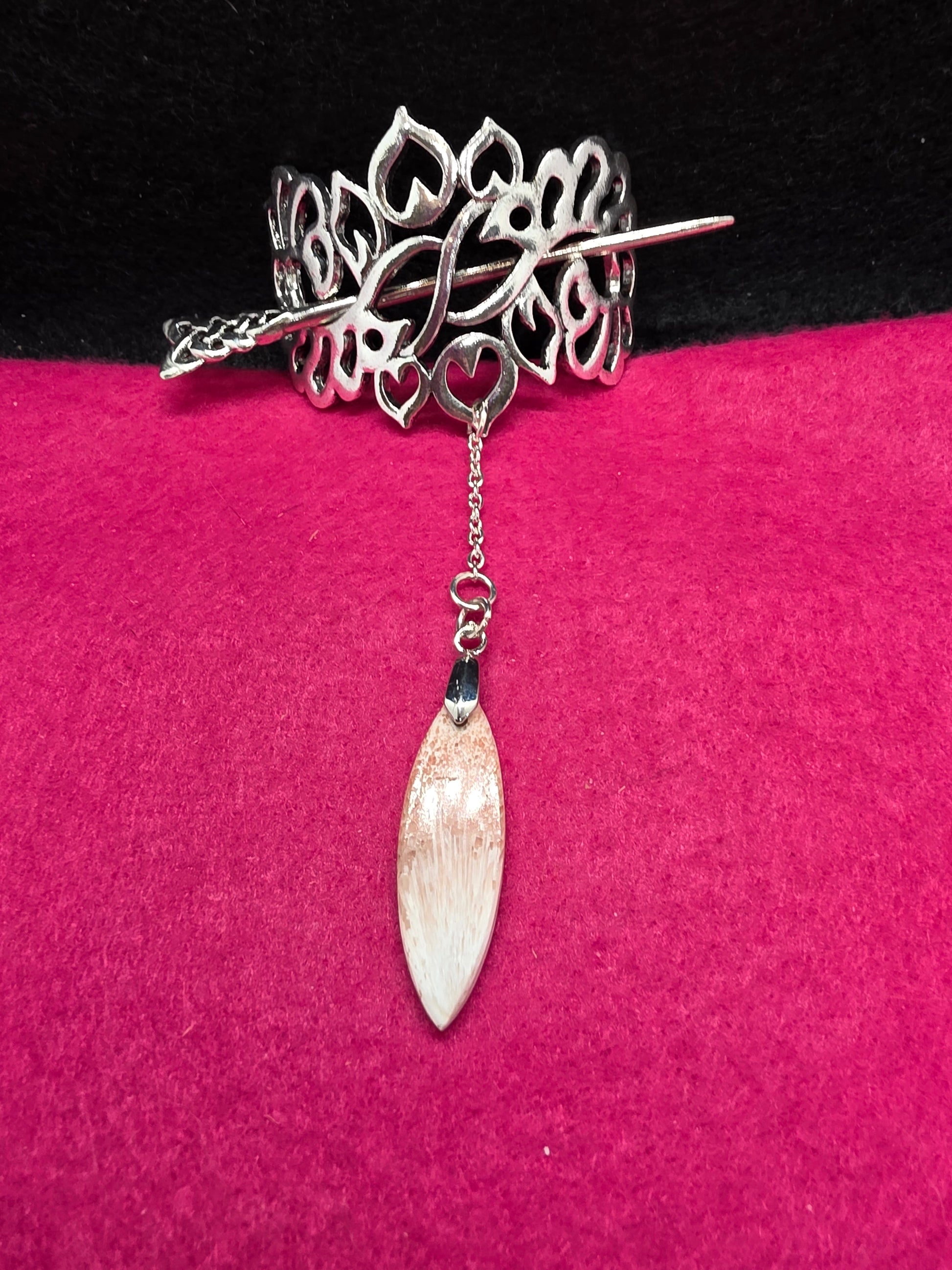 The Valhalla Collection: Scolecite & Stilbite Silver Viking Hair Clips - Cinnful Charms Jewelry 