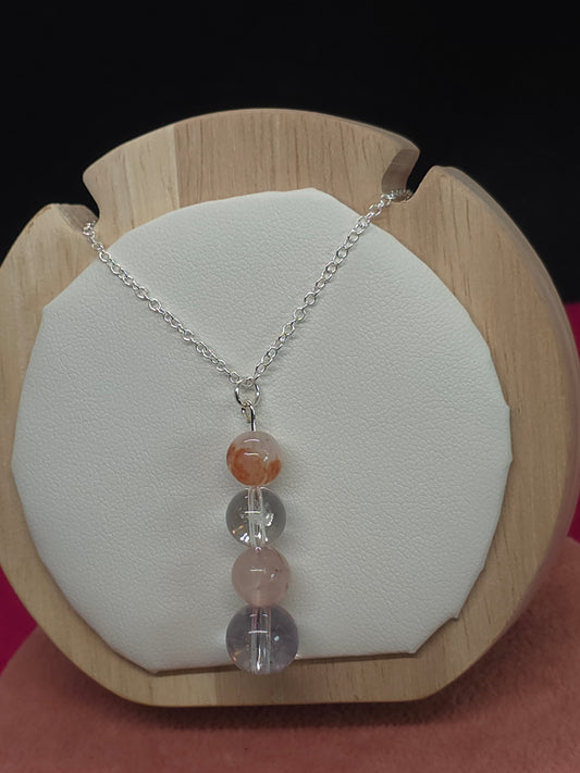 Radiant Energy Necklace: Clear Quartz, Fire Quartz & Citrine - Cinnful Charms Jewelry 