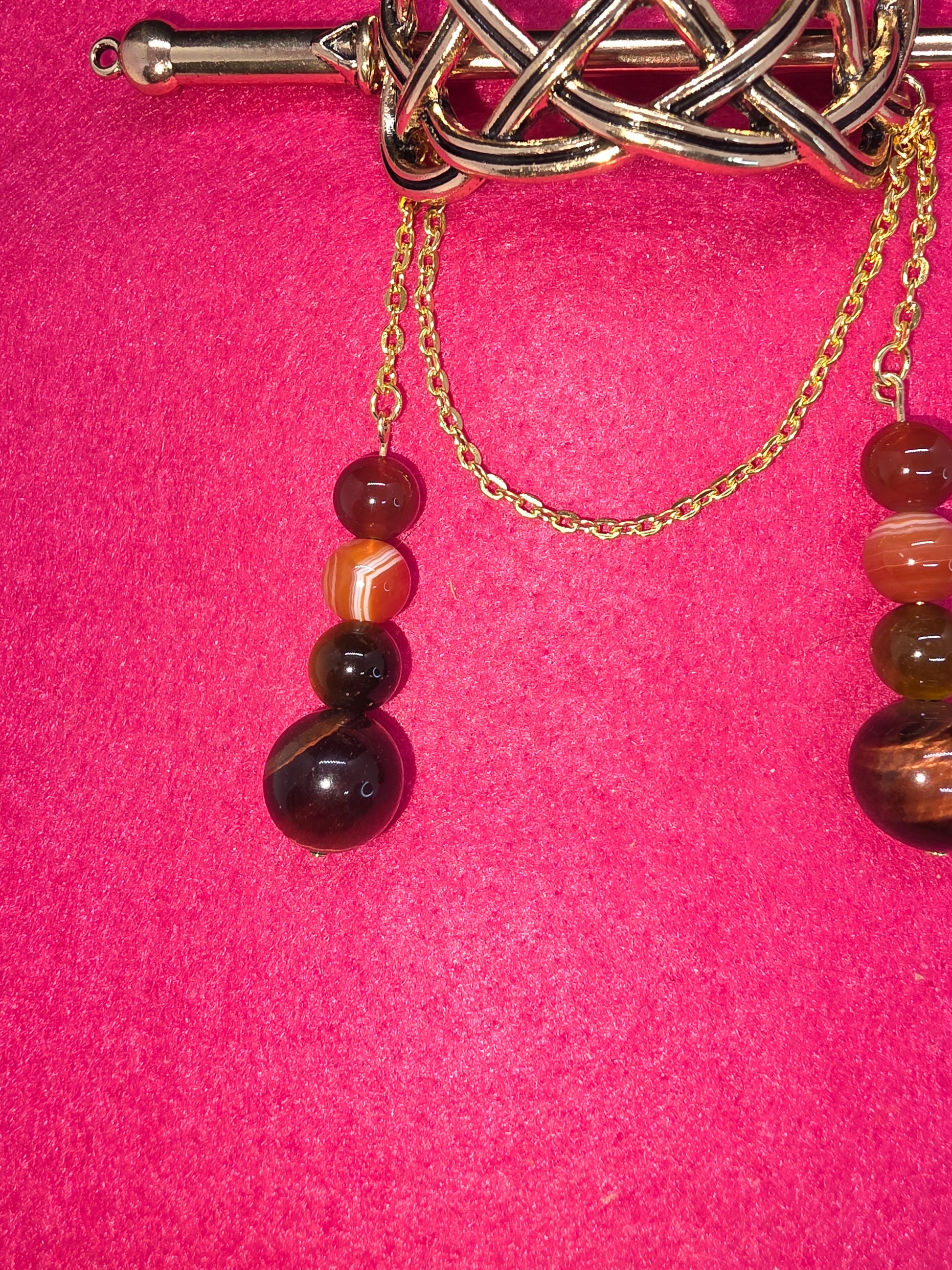 Norse & Celtic Treasures: Carnelian & Tiger's Eye Hair Clips - Cinnful Charms Jewelry 
